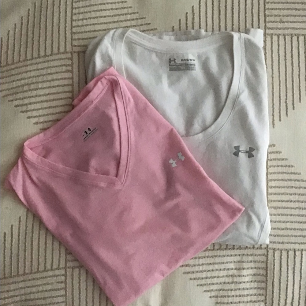 2 Under Armour Shirts - Pink & White